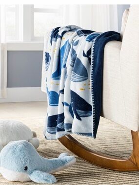 cloud island Navy & Light Blue Whale Plush Throw Blanket